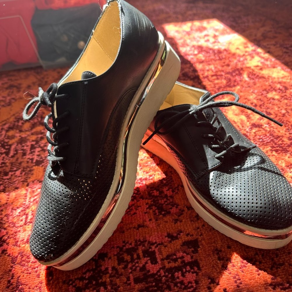 platform oxfords brogue tie loafer shoes